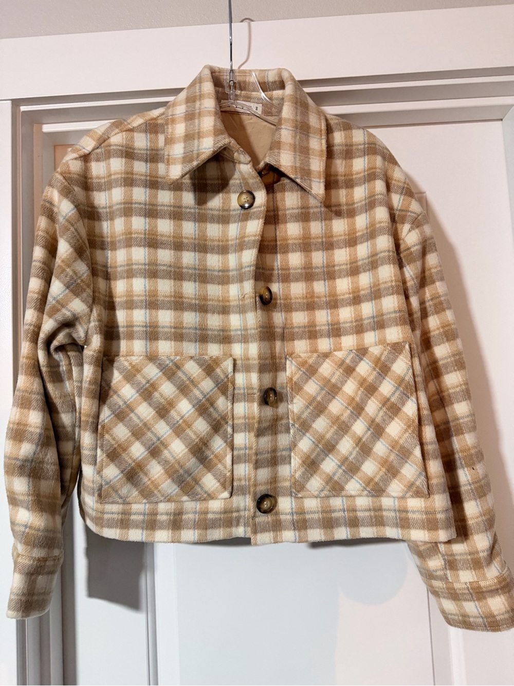 A Classy Chic Boutique Plaid Utility Jacket in Beige & Cream
